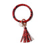 Rainbery Multiful Tassel Keychain Enamel PU Leather O Key Chain Monogram Circle Wristlet Keychain For Women Girls - menochic